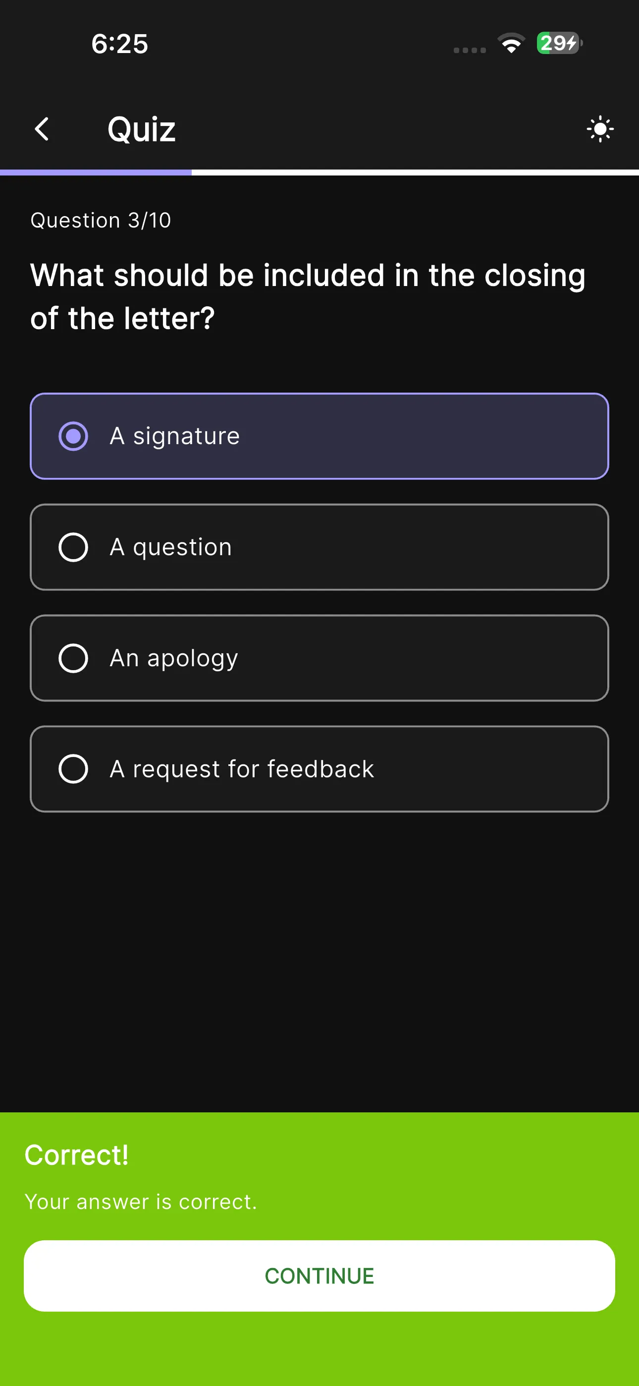Studr multiple-choice quiz with instant feedback